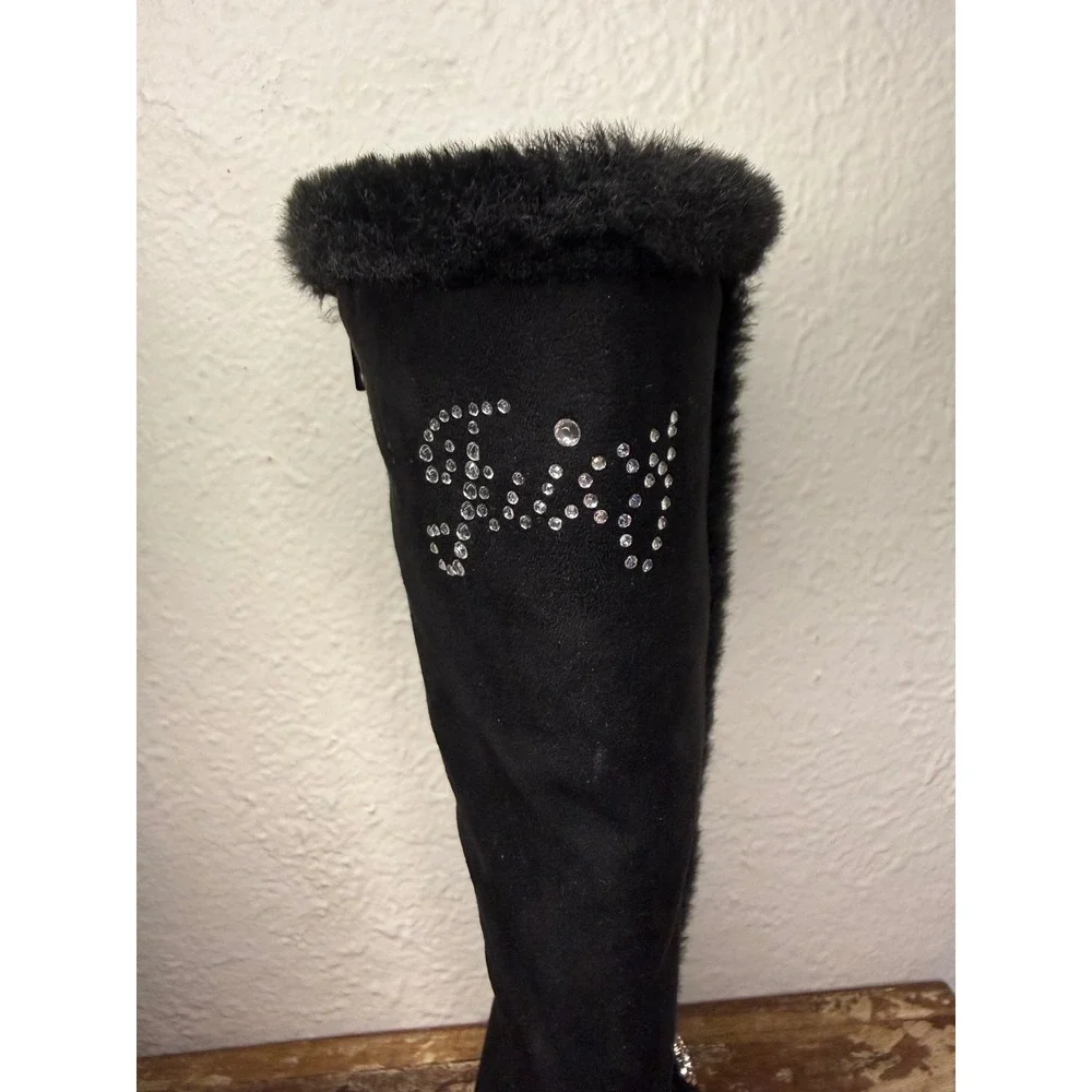 Juicy Couture Girls 5 Riding Boots Black Faux Suede Rhinestones Bow